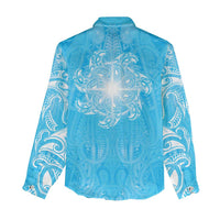 New Zealand Matariki Waiti Women Casual Shirt Maori Moko Cyan Galaxy LT05 - Polynesian Pride