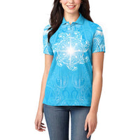 New Zealand Matariki Waiti Women Polo Shirt Maori Moko Cyan Galaxy LT05 - Polynesian Pride