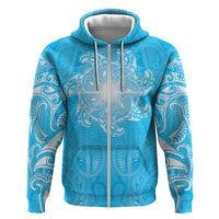New Zealand Matariki Waiti Zip Hoodie Maori Moko Cyan Galaxy