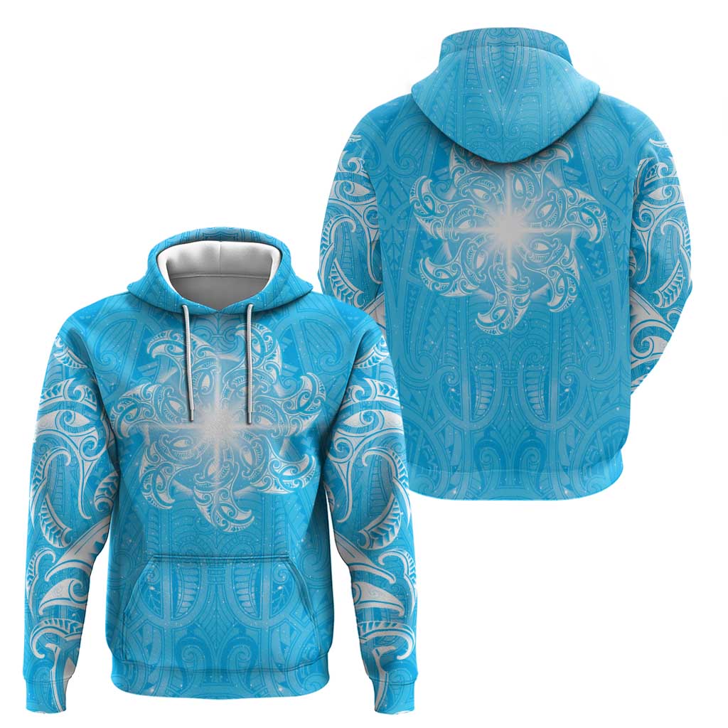 New Zealand Matariki Waiti Zip Hoodie Maori Moko Cyan Galaxy