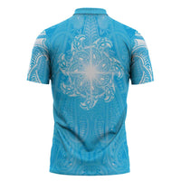 New Zealand Matariki Waiti Zipper Polo Shirt Maori Moko Cyan Galaxy LT05 - Polynesian Pride
