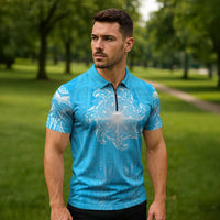 New Zealand Matariki Waiti Zipper Polo Shirt Maori Moko Cyan Galaxy LT05 - Polynesian Pride