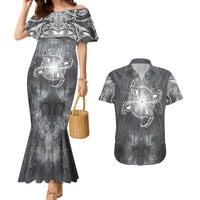 New Zealand Matariki Ururangi Couples Matching Mermaid Dress and Hawaiian Shirt Maori Moko Grey Galaxy LT05 Grey - Polynesian Pride