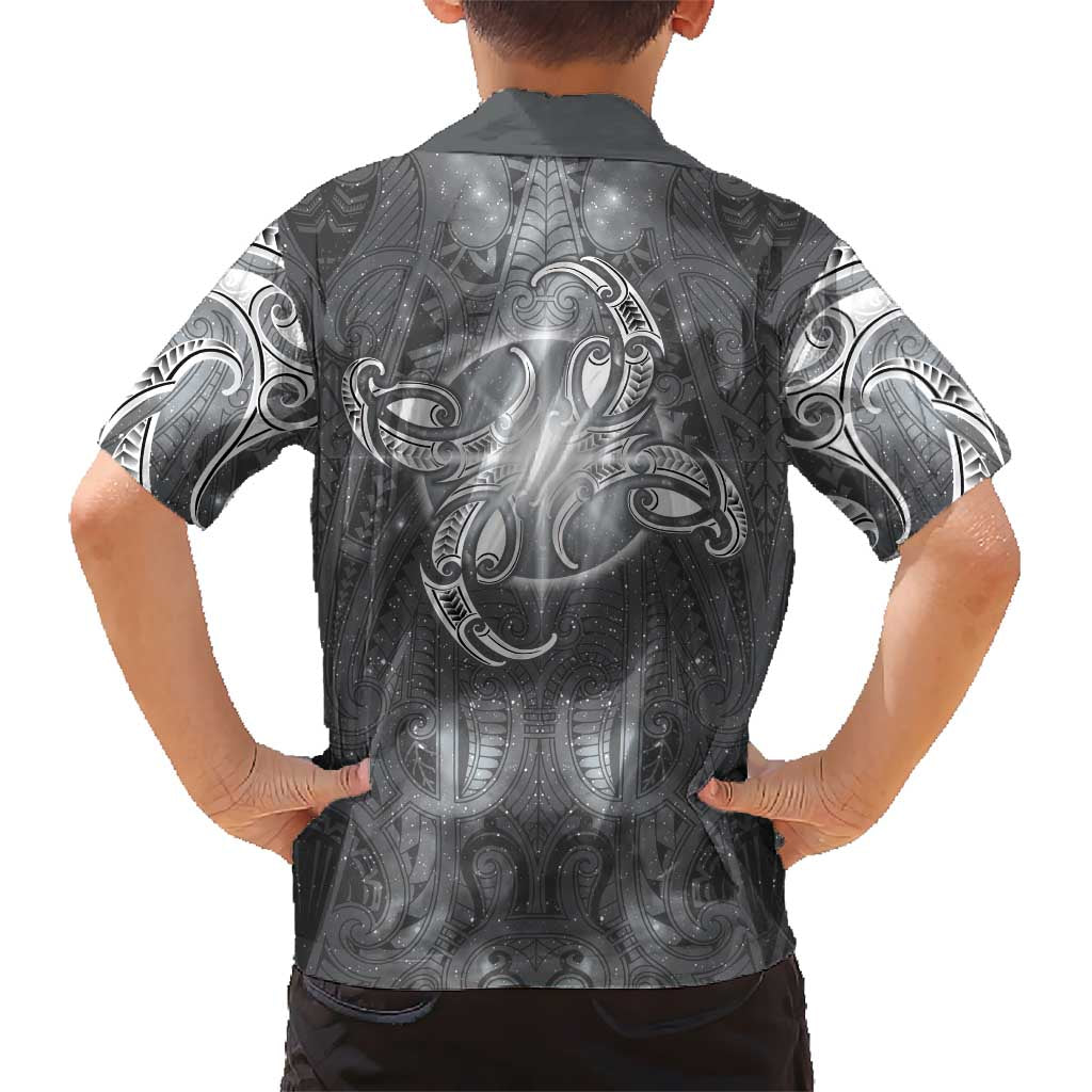 New Zealand Matariki Ururangi Family Matching Off Shoulder Maxi Dress and Hawaiian Shirt Maori Moko Grey Galaxy LT05 - Polynesian Pride