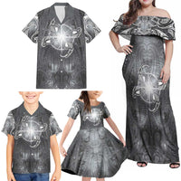 New Zealand Matariki Ururangi Family Matching Off Shoulder Maxi Dress and Hawaiian Shirt Maori Moko Grey Galaxy LT05 - Polynesian Pride