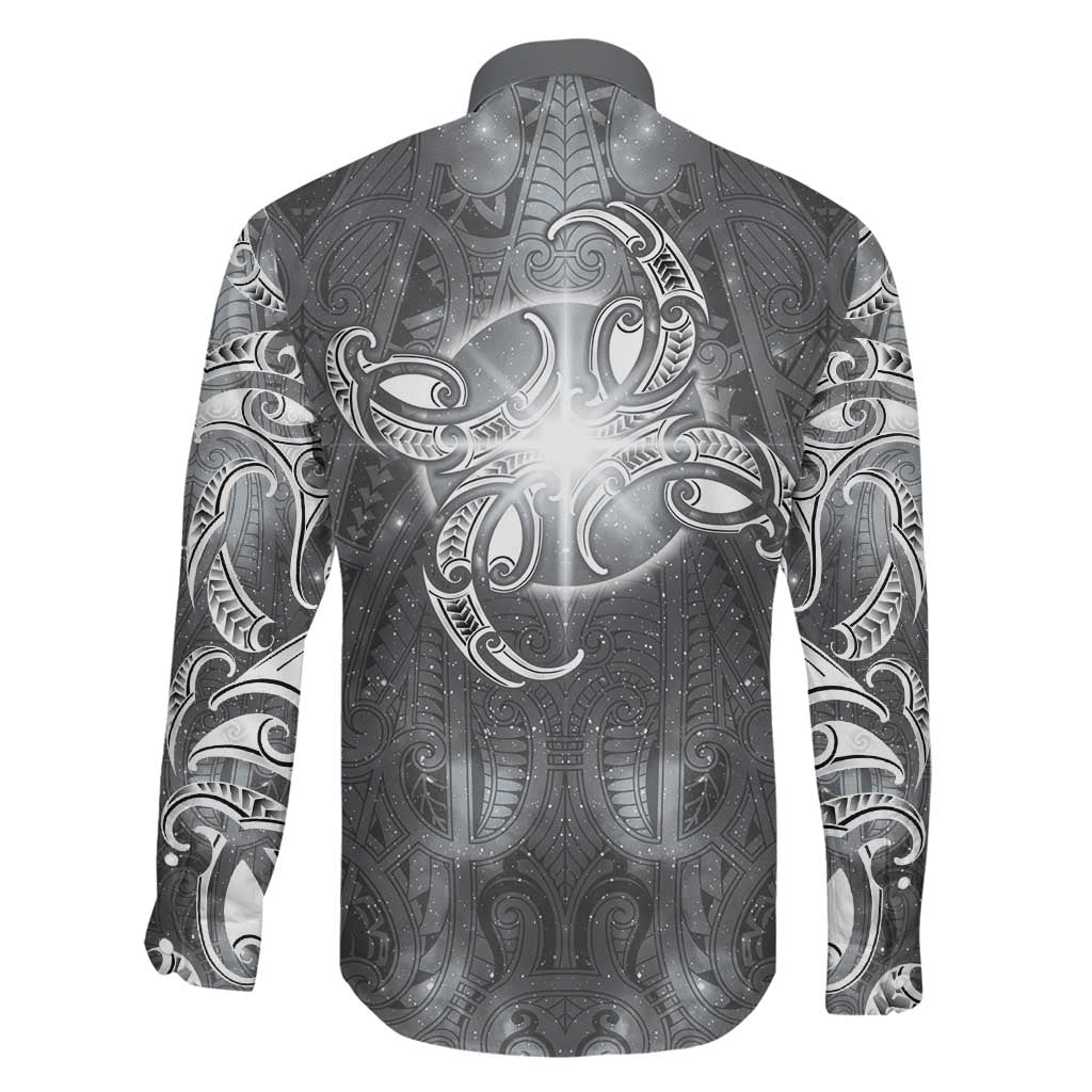 New Zealand Matariki Ururangi Family Matching Off Shoulder Maxi Dress and Hawaiian Shirt Maori Moko Grey Galaxy LT05 - Polynesian Pride