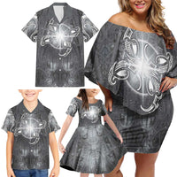 New Zealand Matariki Ururangi Family Matching Off Shoulder Short Dress and Hawaiian Shirt Maori Moko Grey Galaxy LT05 - Polynesian Pride