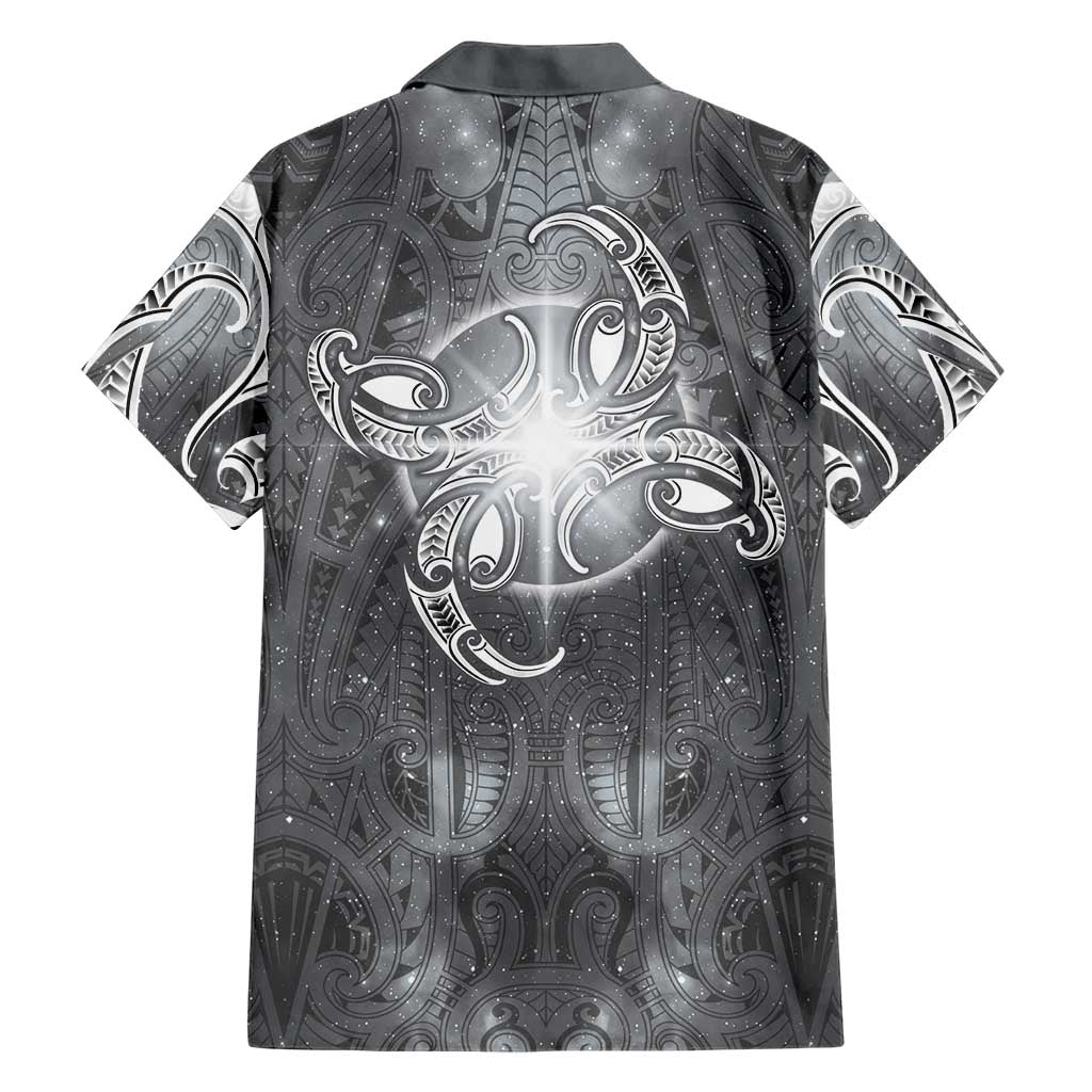 New Zealand Matariki Ururangi Family Matching Off Shoulder Short Dress and Hawaiian Shirt Maori Moko Grey Galaxy LT05 - Polynesian Pride