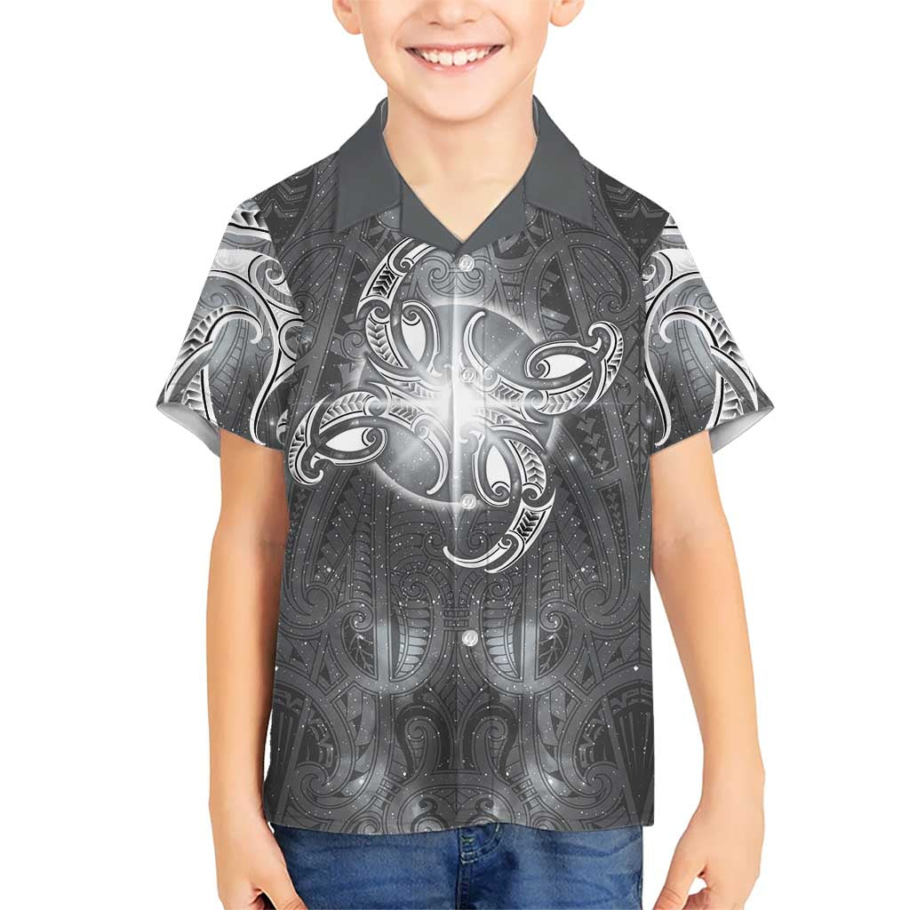 New Zealand Matariki Ururangi Family Matching Off Shoulder Short Dress and Hawaiian Shirt Maori Moko Grey Galaxy LT05 Son's Shirt Grey - Polynesian Pride