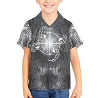 New Zealand Matariki Ururangi Family Matching Puletasi and Hawaiian Shirt Maori Moko Grey Galaxy LT05 Son's Shirt Grey - Polynesian Pride
