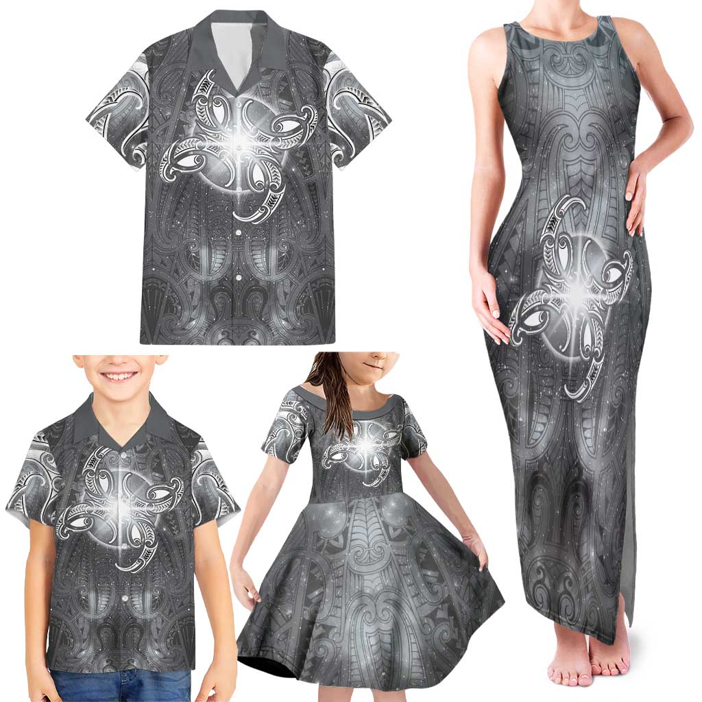 New Zealand Matariki Ururangi Family Matching Tank Maxi Dress and Hawaiian Shirt Maori Moko Grey Galaxy LT05 - Polynesian Pride