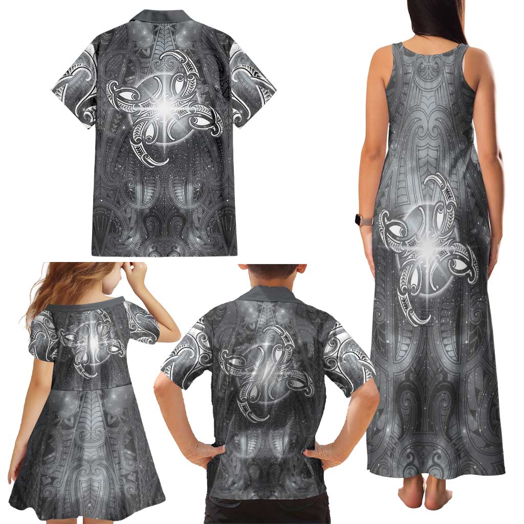 New Zealand Matariki Ururangi Family Matching Tank Maxi Dress and Hawaiian Shirt Maori Moko Grey Galaxy LT05 - Polynesian Pride