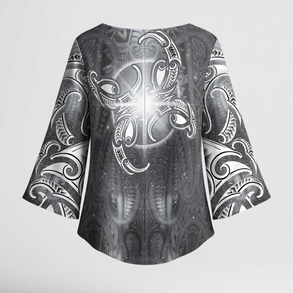 New Zealand Matariki Ururangi Kimono Sleeve Blouse Maori Moko Grey Galaxy
