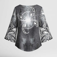 New Zealand Matariki Ururangi Kimono Sleeve Blouse Maori Moko Grey Galaxy
