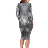 New Zealand Matariki Ururangi Long Sleeve Bodycon Dress Maori Moko Grey Galaxy LT05 - Polynesian Pride