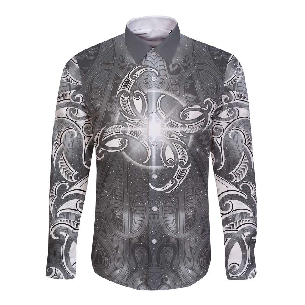 New Zealand Matariki Ururangi Long Sleeve Button Shirt Maori Moko Grey Galaxy