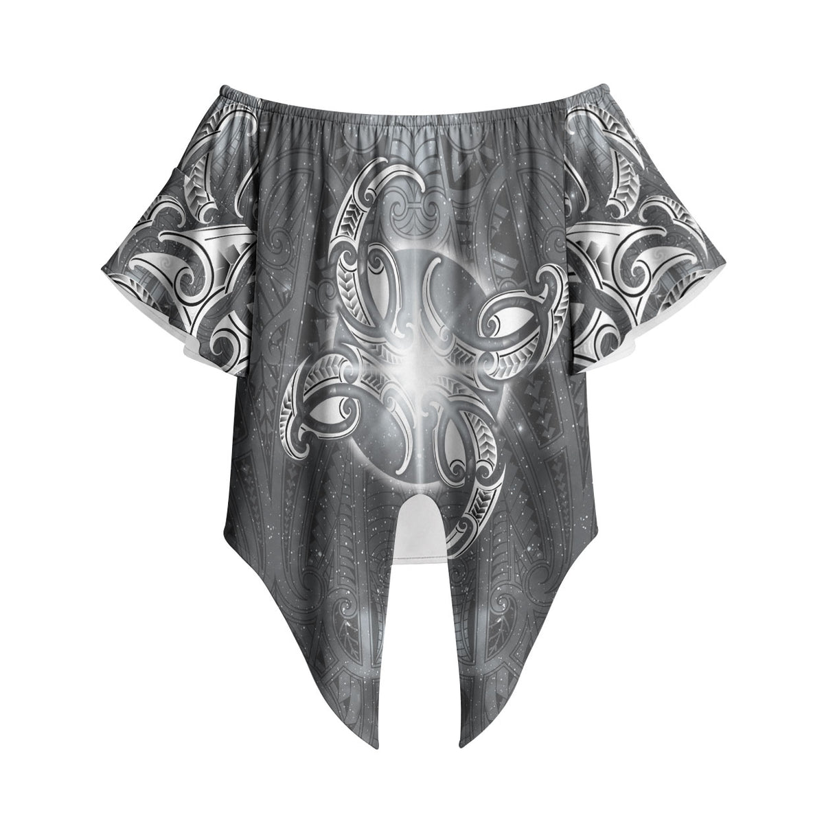New Zealand Matariki Ururangi Off Shoulder Wrap Waist Top Maori Moko Grey Galaxy LT05 Grey - Polynesian Pride