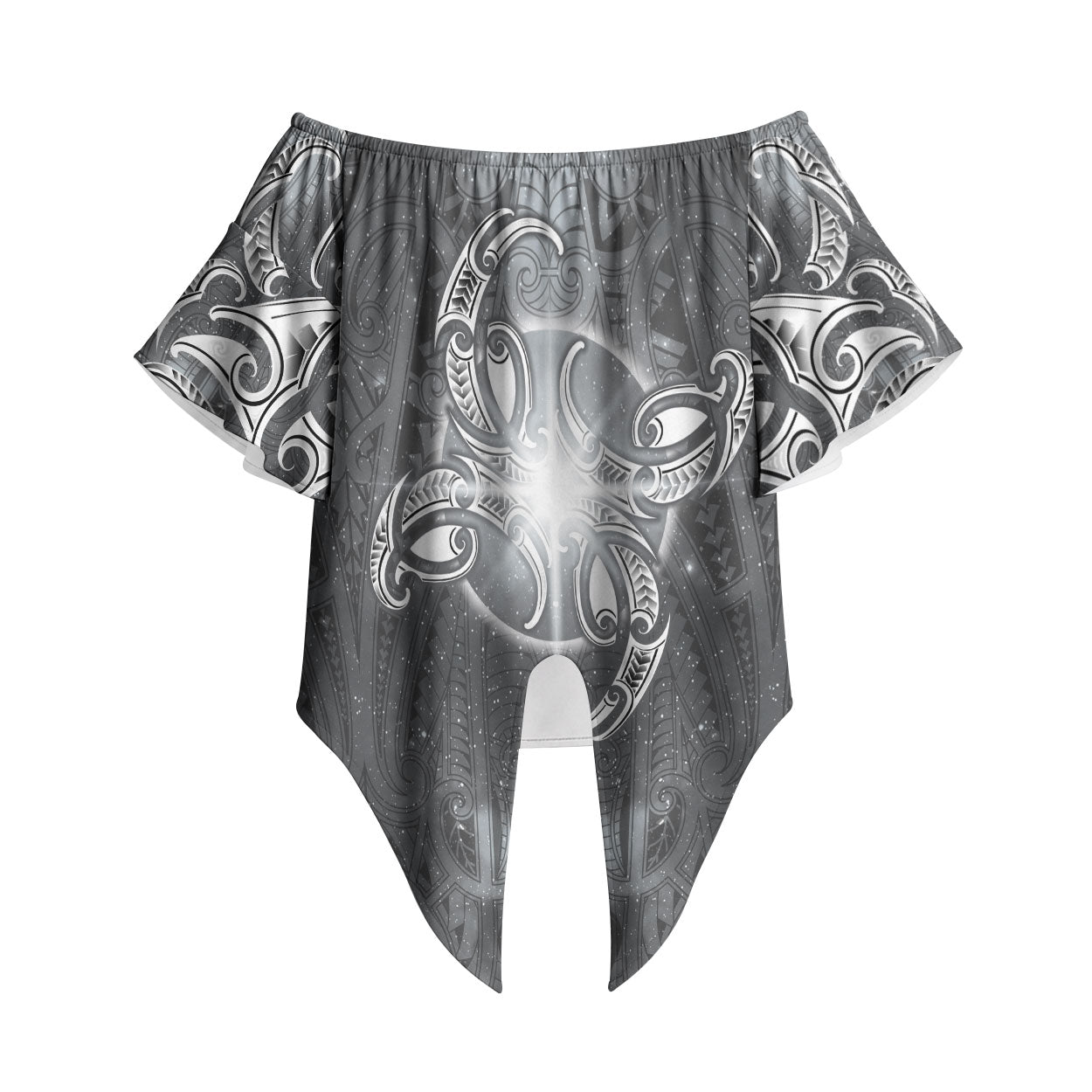 New Zealand Matariki Ururangi Off Shoulder Wrap Waist Top Maori Moko Grey Galaxy LT05 Grey - Polynesian Pride