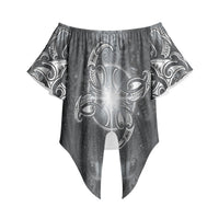 New Zealand Matariki Ururangi Off Shoulder Wrap Waist Top Maori Moko Grey Galaxy LT05 Grey - Polynesian Pride