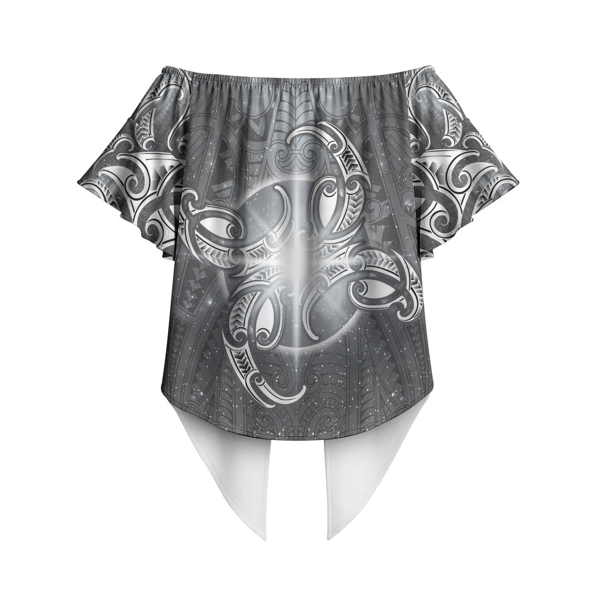 New Zealand Matariki Ururangi Off Shoulder Wrap Waist Top Maori Moko Grey Galaxy LT05 - Polynesian Pride