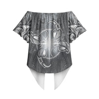 New Zealand Matariki Ururangi Off Shoulder Wrap Waist Top Maori Moko Grey Galaxy LT05 - Polynesian Pride