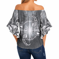 New Zealand Matariki Ururangi Off Shoulder Wrap Waist Top Maori Moko Grey Galaxy LT05 - Polynesian Pride