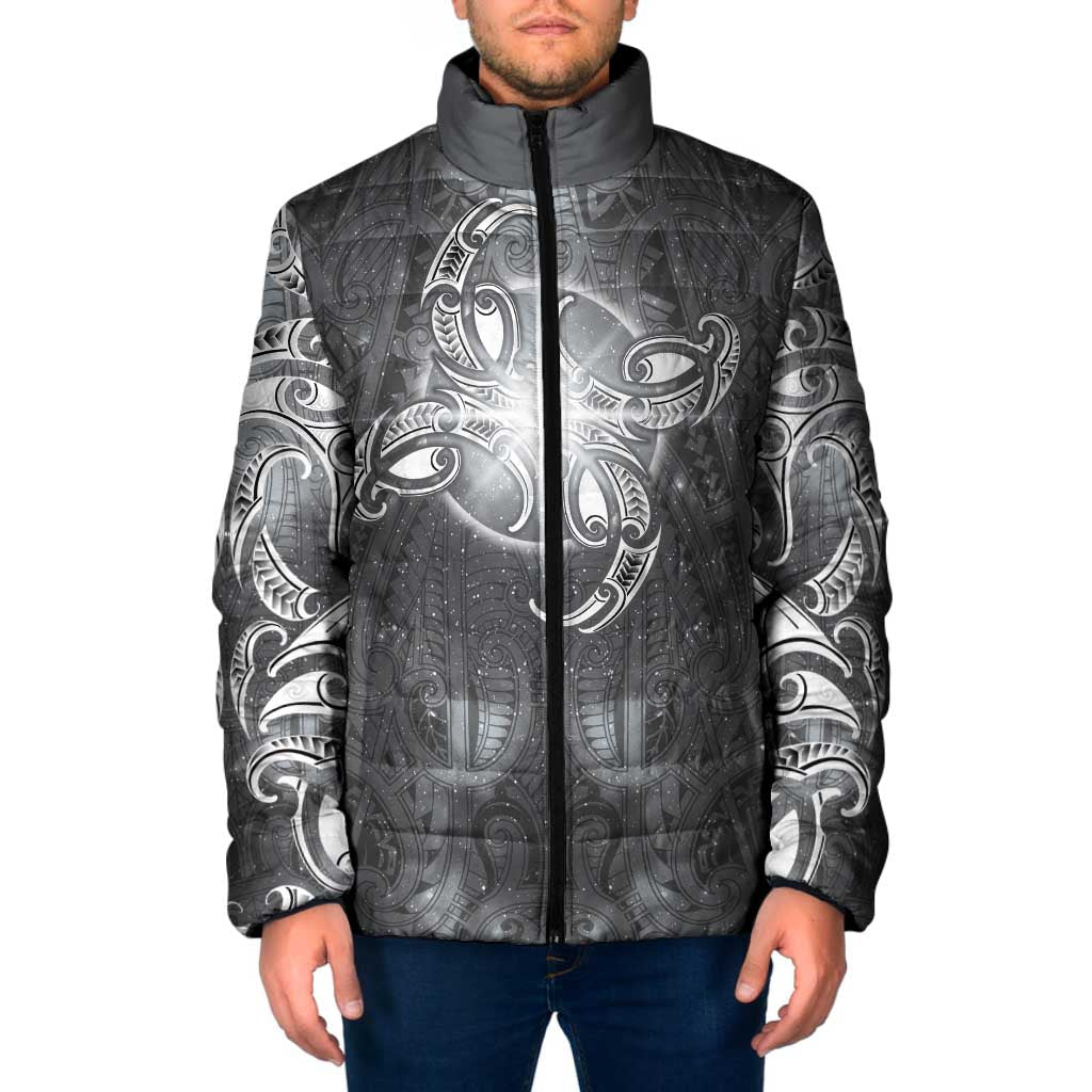 New Zealand Matariki Ururangi Padded Jacket Maori Moko Grey Galaxy