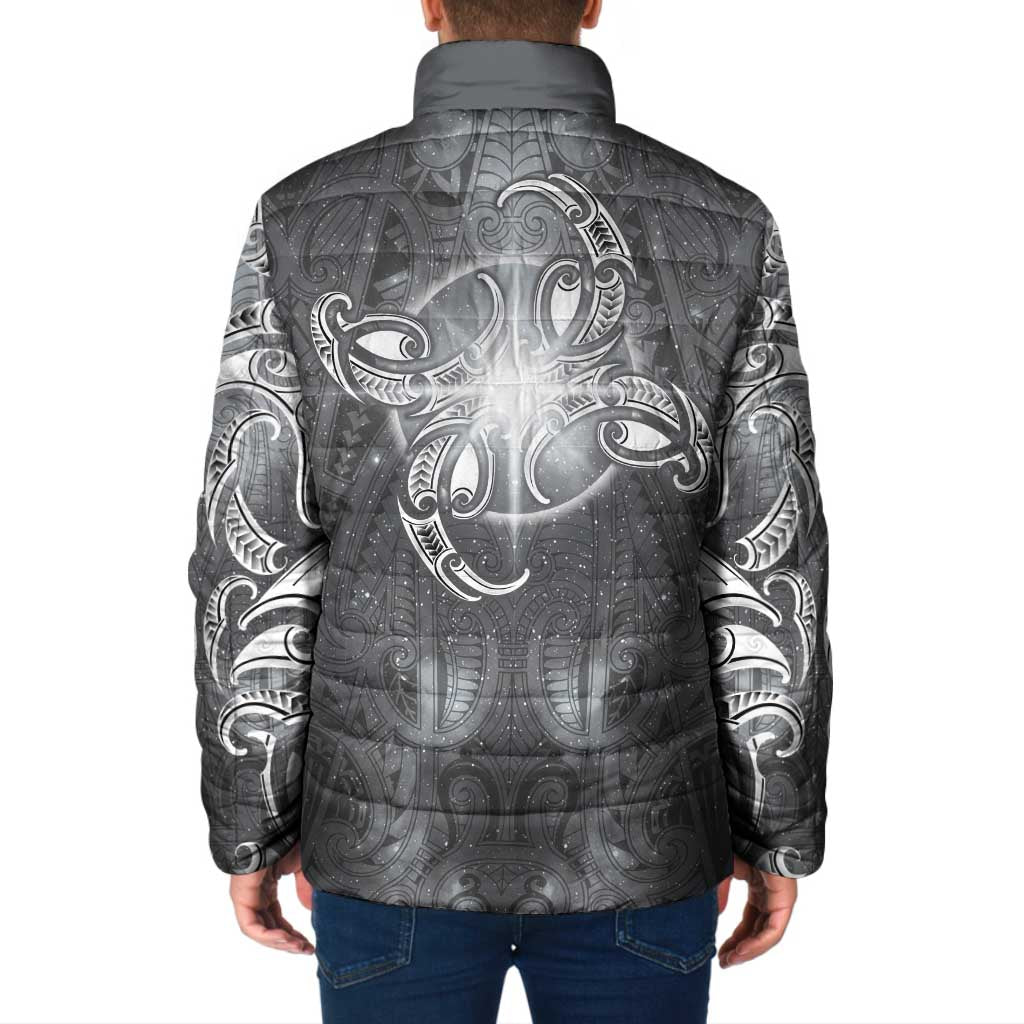 New Zealand Matariki Ururangi Padded Jacket Maori Moko Grey Galaxy