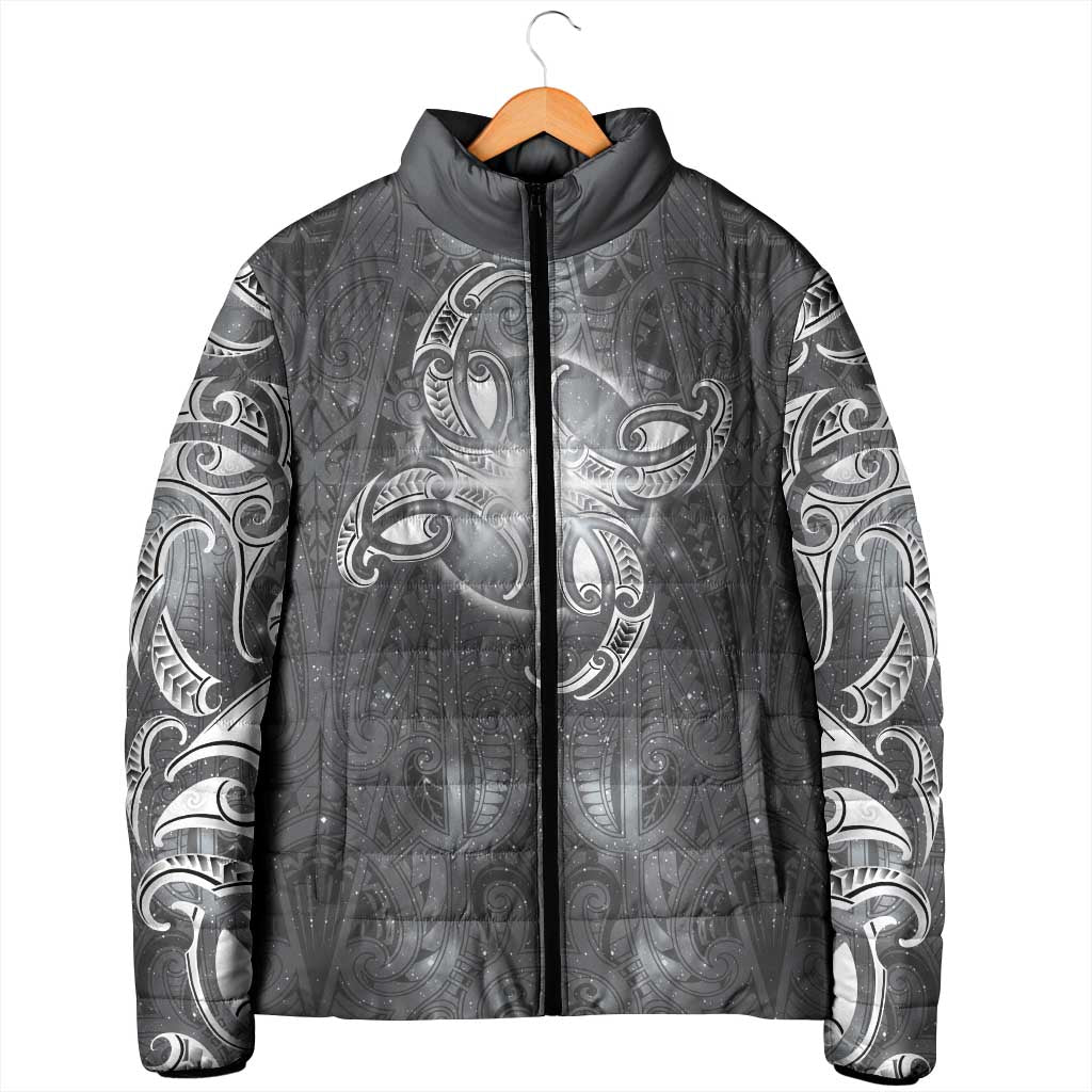 New Zealand Matariki Ururangi Padded Jacket Maori Moko Grey Galaxy