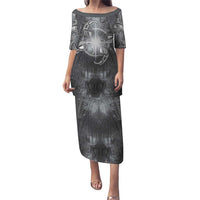 New Zealand Matariki Ururangi Puletasi Maori Moko Grey Galaxy LT05 Long Dress Grey - Polynesian Pride
