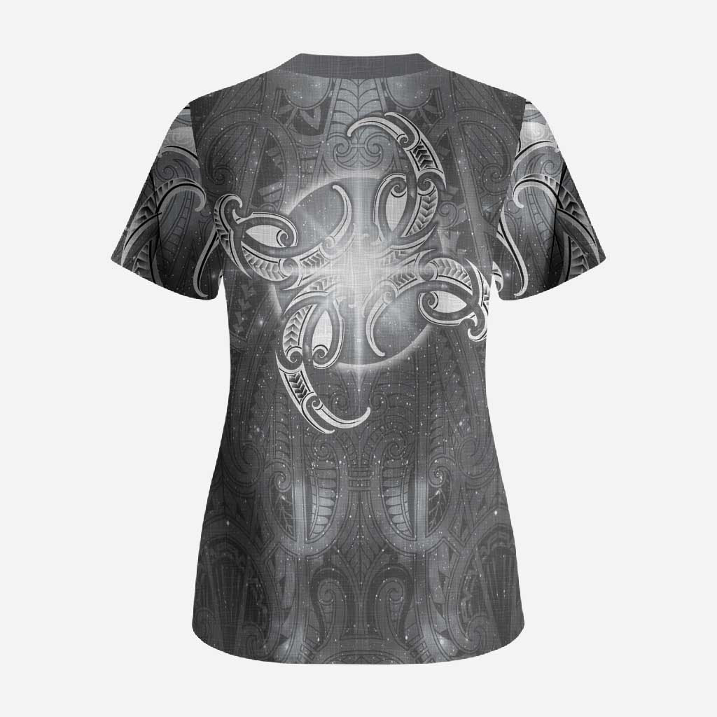 New Zealand Matariki Ururangi Scrub Top Maori Moko Grey Galaxy