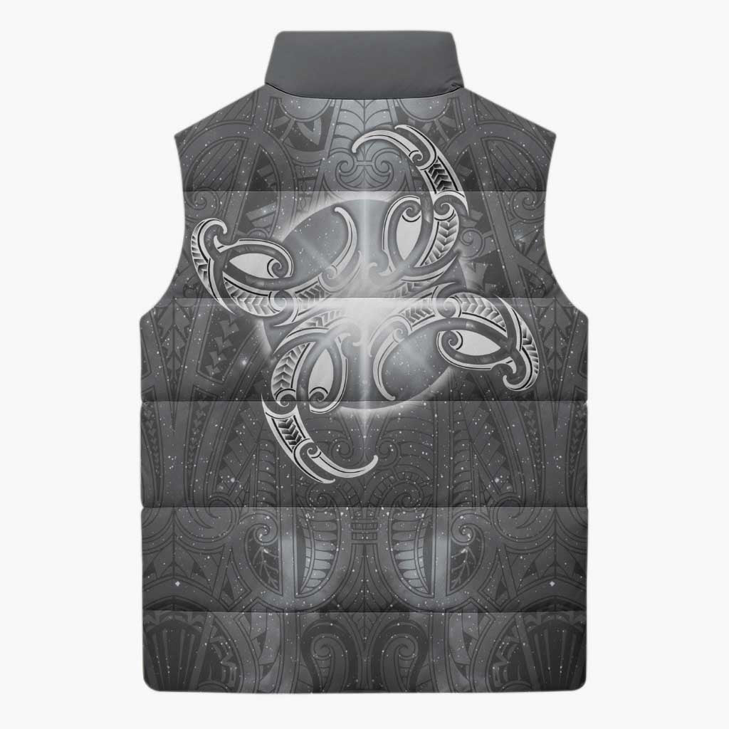 New Zealand Matariki Ururangi Sleeveless Puffer Jacket Maori Moko Grey Galaxy