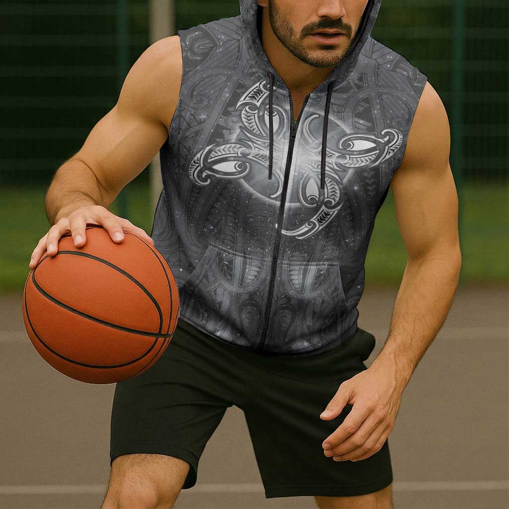 New Zealand Matariki Ururangi Sleeveless Zip Hoodie Maori Moko Grey Galaxy LT05 - Polynesian Pride