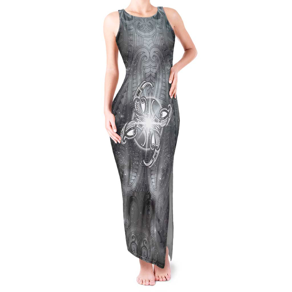 New Zealand Matariki Ururangi Tank Maxi Dress Maori Moko Grey Galaxy LT05 Women Grey - Polynesian Pride
