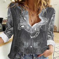 New Zealand Matariki Ururangi Women Casual Shirt Maori Moko Grey Galaxy LT05 Female Grey - Polynesian Pride