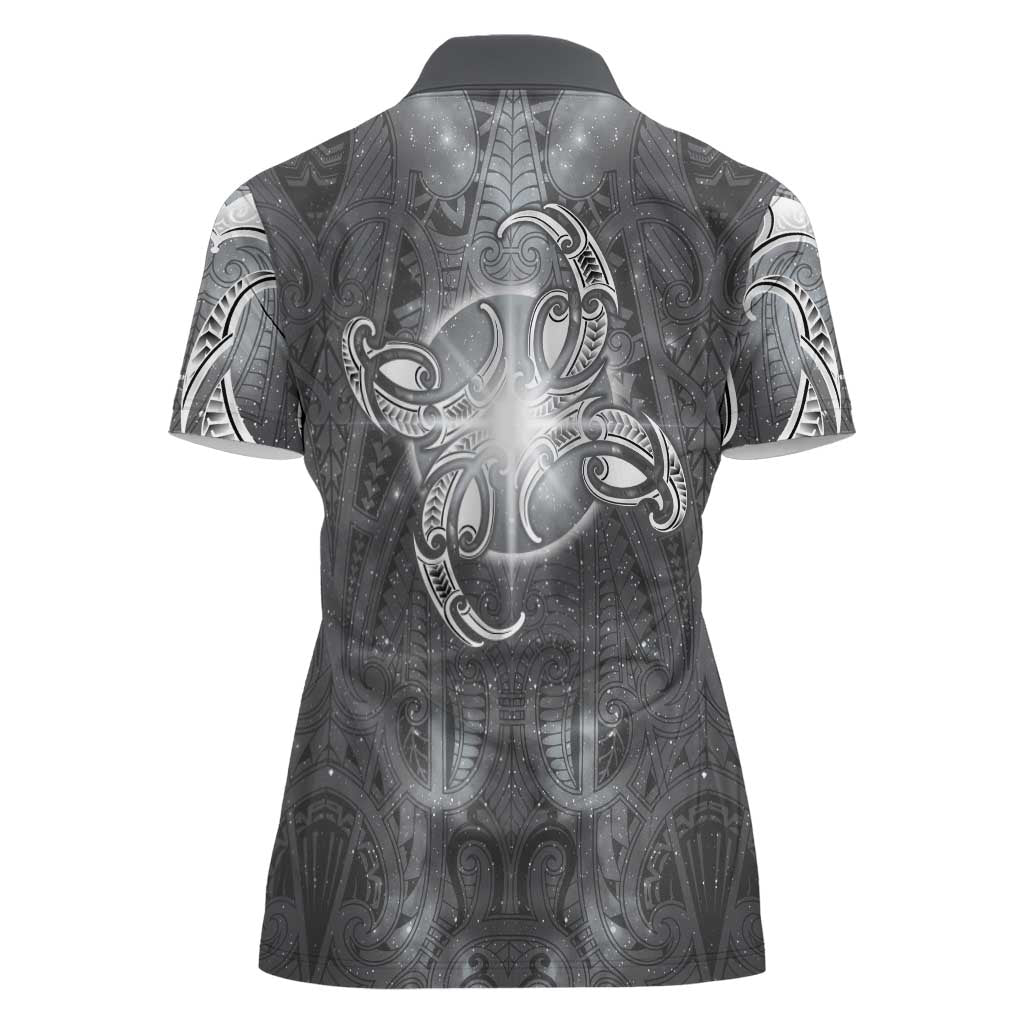 New Zealand Matariki Ururangi Women Polo Shirt Maori Moko Grey Galaxy LT05 - Polynesian Pride