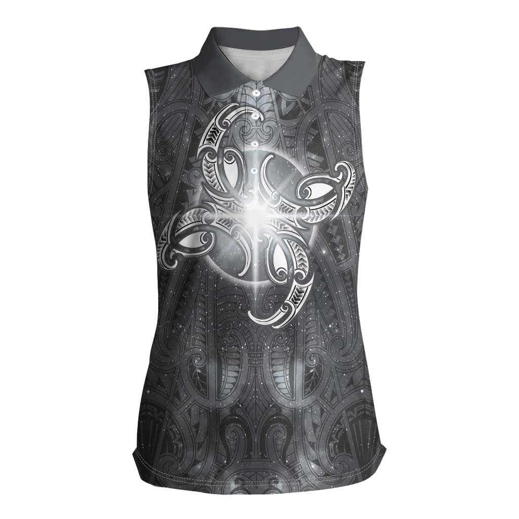 New Zealand Matariki Ururangi Women Sleeveless Polo Shirt Maori Moko Grey Galaxy LT05 Female Grey - Polynesian Pride