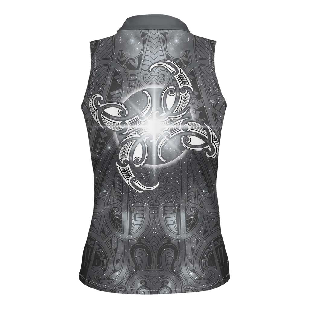 New Zealand Matariki Ururangi Women Sleeveless Polo Shirt Maori Moko Grey Galaxy LT05 - Polynesian Pride