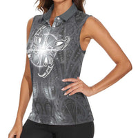 New Zealand Matariki Ururangi Women Sleeveless Polo Shirt Maori Moko Grey Galaxy LT05 - Polynesian Pride