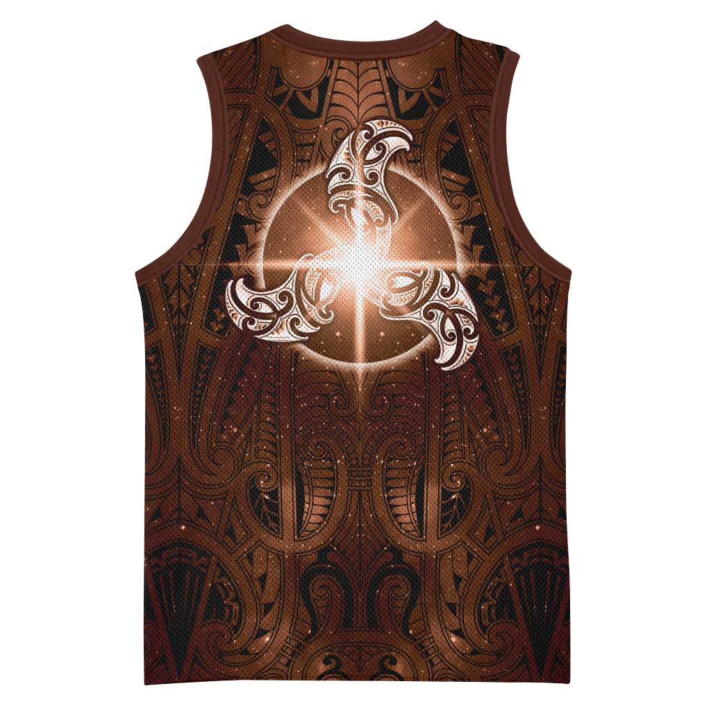 New Zealand Matariki Tupuanuku Basketball Jersey Maori Moko Brown Galaxy LT05 - Polynesian Pride