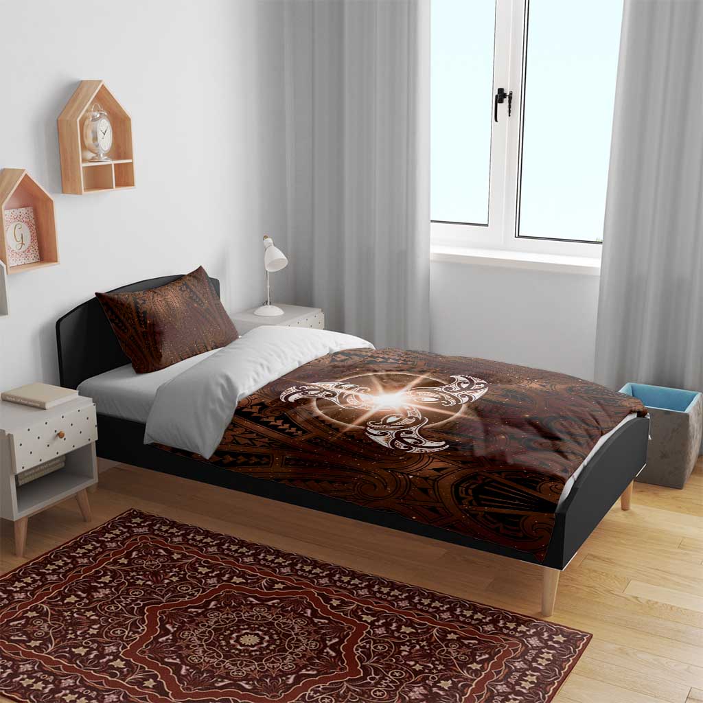 New Zealand Matariki Tupuanuku Bedding Set Maori Moko Brown Galaxy