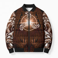 New Zealand Matariki Tupuanuku Bomber Puffer Jacket Maori Moko Brown Galaxy