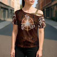 New Zealand Matariki Tupuanuku Cross Shoulder Shirt Maori Moko Brown Galaxy LT05 - Polynesian Pride