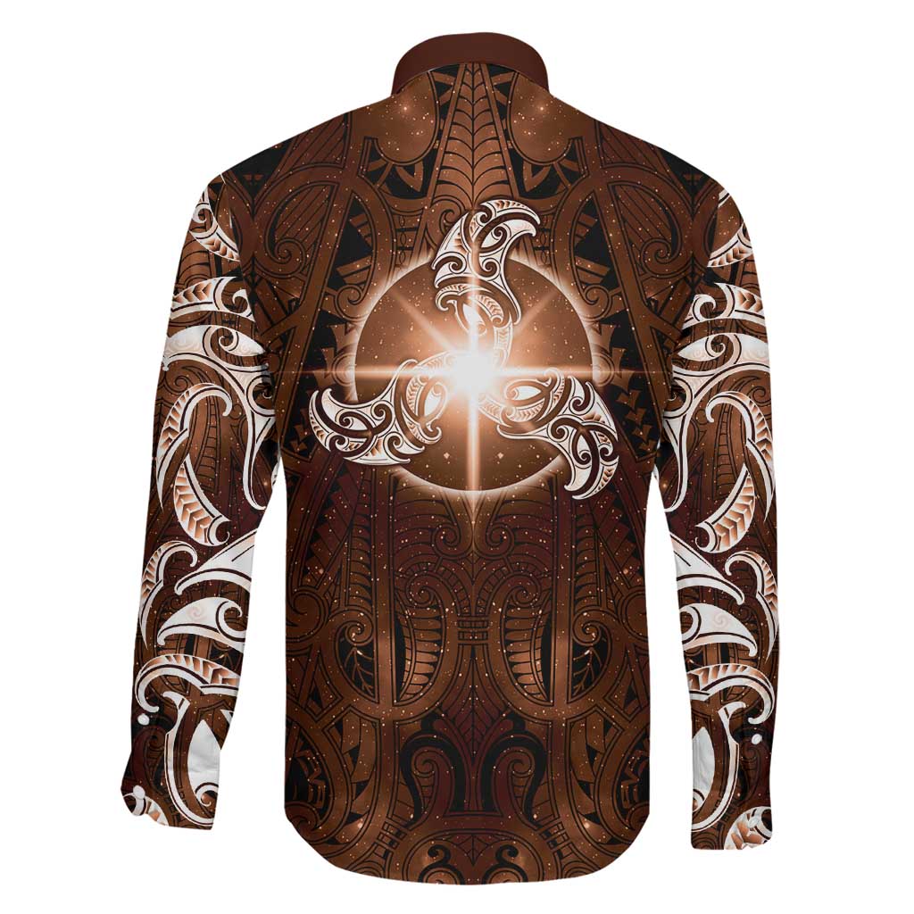 New Zealand Matariki Tupuanuku Family Matching Long Sleeve Bodycon Dress and Hawaiian Shirt Maori Moko Brown Galaxy LT05 - Polynesian Pride