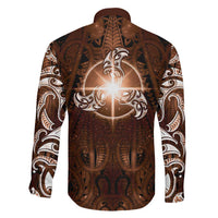 New Zealand Matariki Tupuanuku Family Matching Long Sleeve Bodycon Dress and Hawaiian Shirt Maori Moko Brown Galaxy LT05 - Polynesian Pride