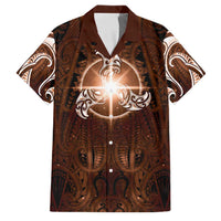 New Zealand Matariki Tupuanuku Family Matching Mermaid Dress and Hawaiian Shirt Maori Moko Brown Galaxy LT05 Dad's Shirt - Short Sleeve Brown - Polynesian Pride