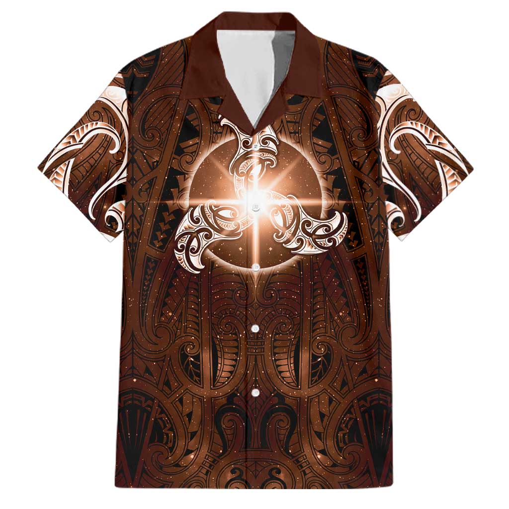New Zealand Matariki Tupuanuku Family Matching Off Shoulder Short Dress and Hawaiian Shirt Maori Moko Brown Galaxy LT05 Dad's Shirt - Short Sleeve Brown - Polynesian Pride