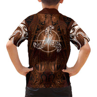 New Zealand Matariki Tupuanuku Family Matching Short Sleeve Bodycon Dress and Hawaiian Shirt Maori Moko Brown Galaxy LT05 - Polynesian Pride