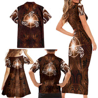 New Zealand Matariki Tupuanuku Family Matching Short Sleeve Bodycon Dress and Hawaiian Shirt Maori Moko Brown Galaxy LT05 - Polynesian Pride
