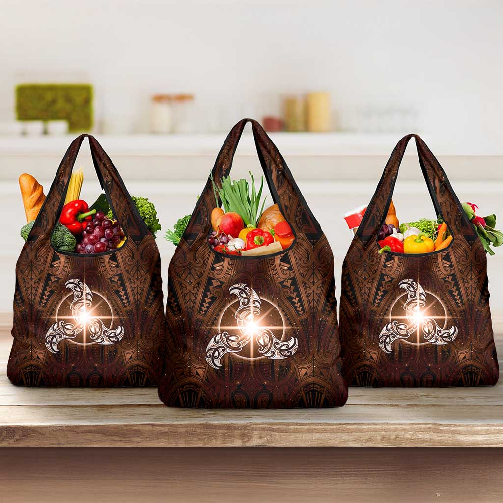 New Zealand Matariki Tupuanuku Grocery Bag Maori Moko Brown Galaxy LT05 3-pack One Size Brown - Polynesian Pride